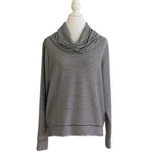 Lauren Ralph Lauren Top Sweater Black White Stripe Loose Cowl Neck Summer XL